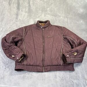 Vintage 80s Jordache Puffer Jacket Mens 42 Plum Quilted Bomber Zip Up 70s Style